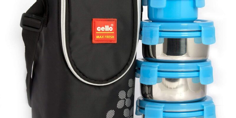 Cello Max Fresh Click Steel Lunch Box Set, 4-Pieces, Blue